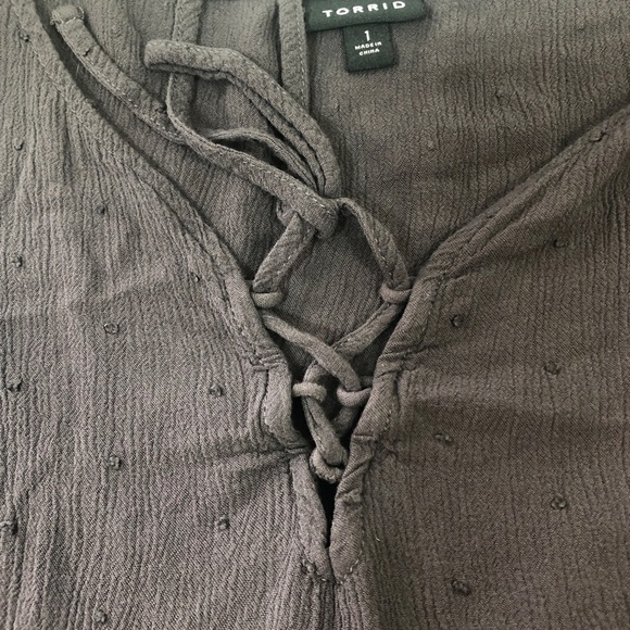 Torrid Dark Grey Swiss Dot Lace-Up Tank 1 - Picture 5 of 10